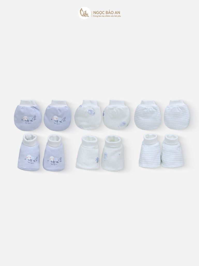 [M&B] Combo Sơ Sinh cotton M&B tone Xanh in hình họa tiết đầy đủ phụ kiện cho bé (Combo Sơ Sinh cotton 2025)