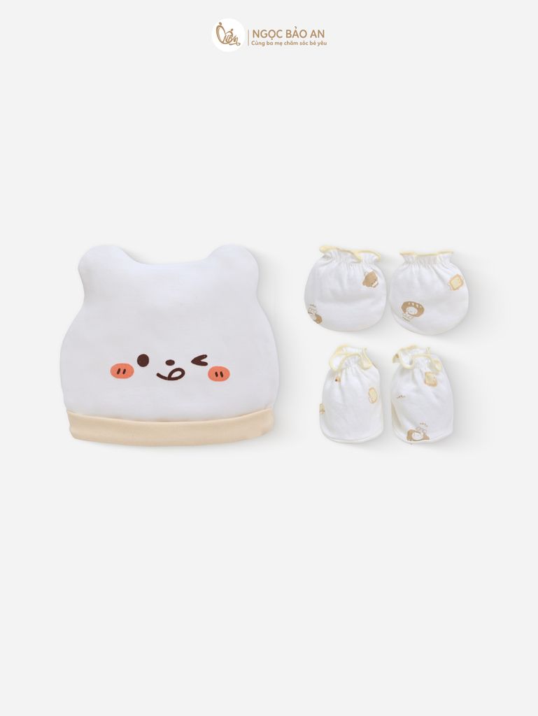 [M&B] Set nón bao tay chân thun sơ sinh cotton M&B in hình họa tiết (Combo sơ sinh cotton 2025)
