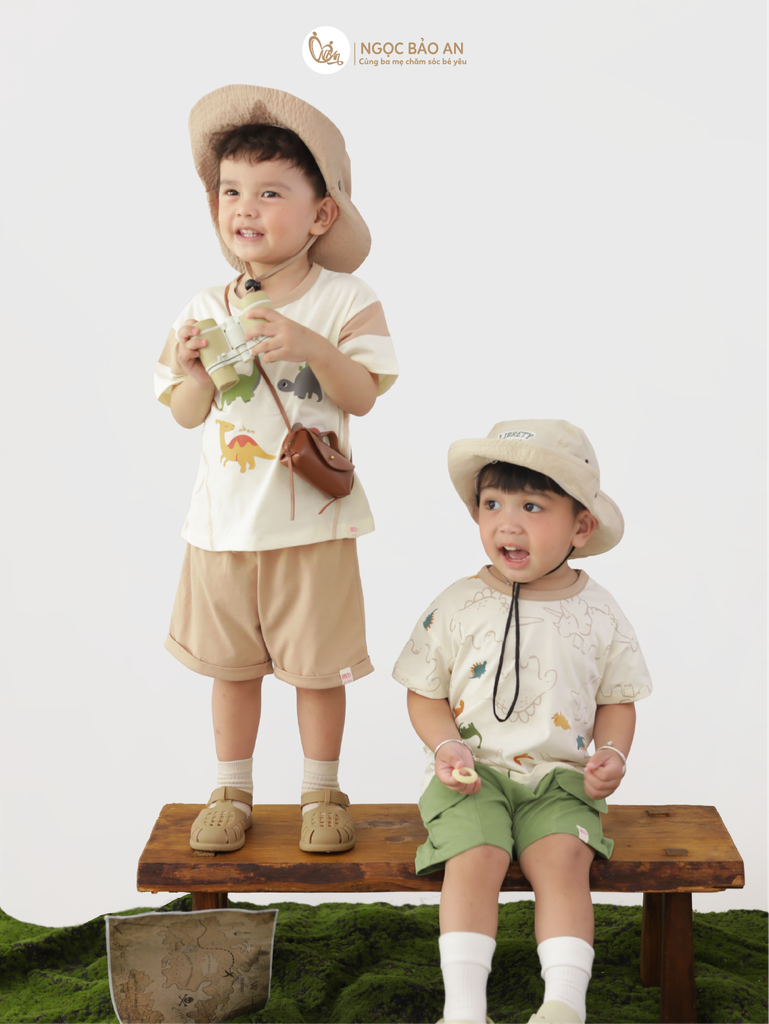 [M&B] BST DINO: Bộ ngắn bé trai M&B cotton (Dino Gang)