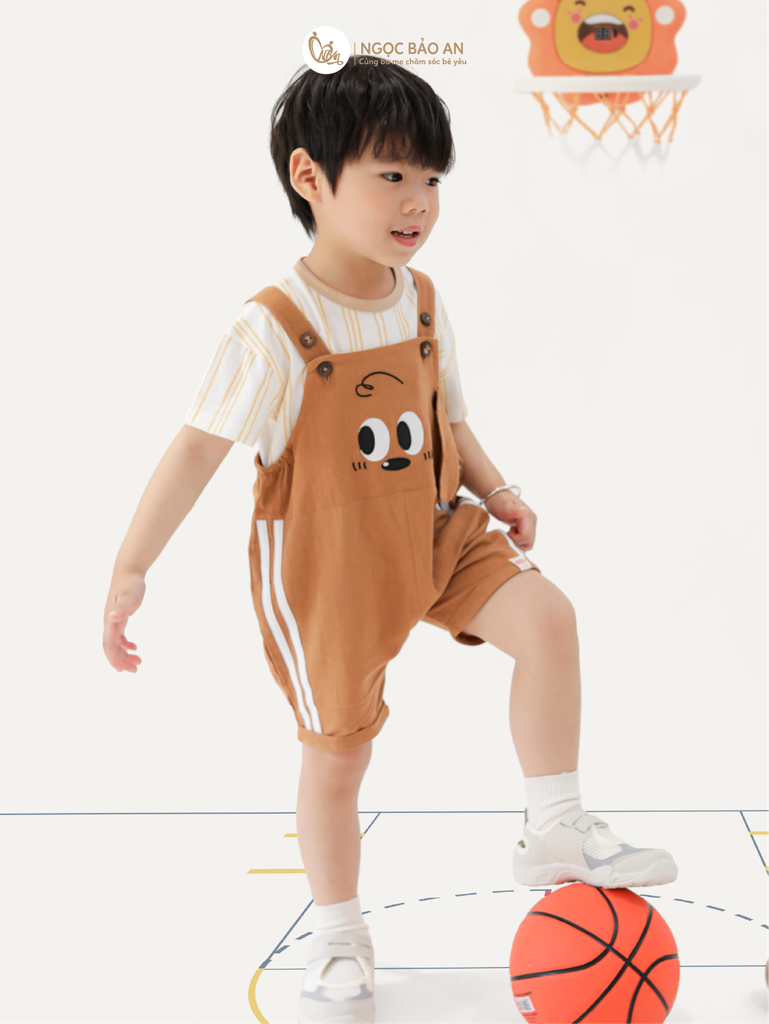 [M&B] BST CÚN: Set áo+yếm cotton M&B (Cún Nâu)