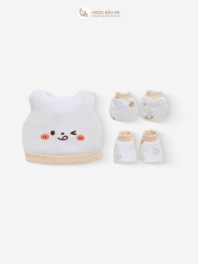[M&B] Set nón bao tay chân bo sơ sinh cotton M&B in hình họa tiết (Combo sơ sinh cotton 2025)
