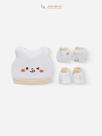 [M&B] Set nón bao tay chân bo cotton sơ sinh gấu cooking