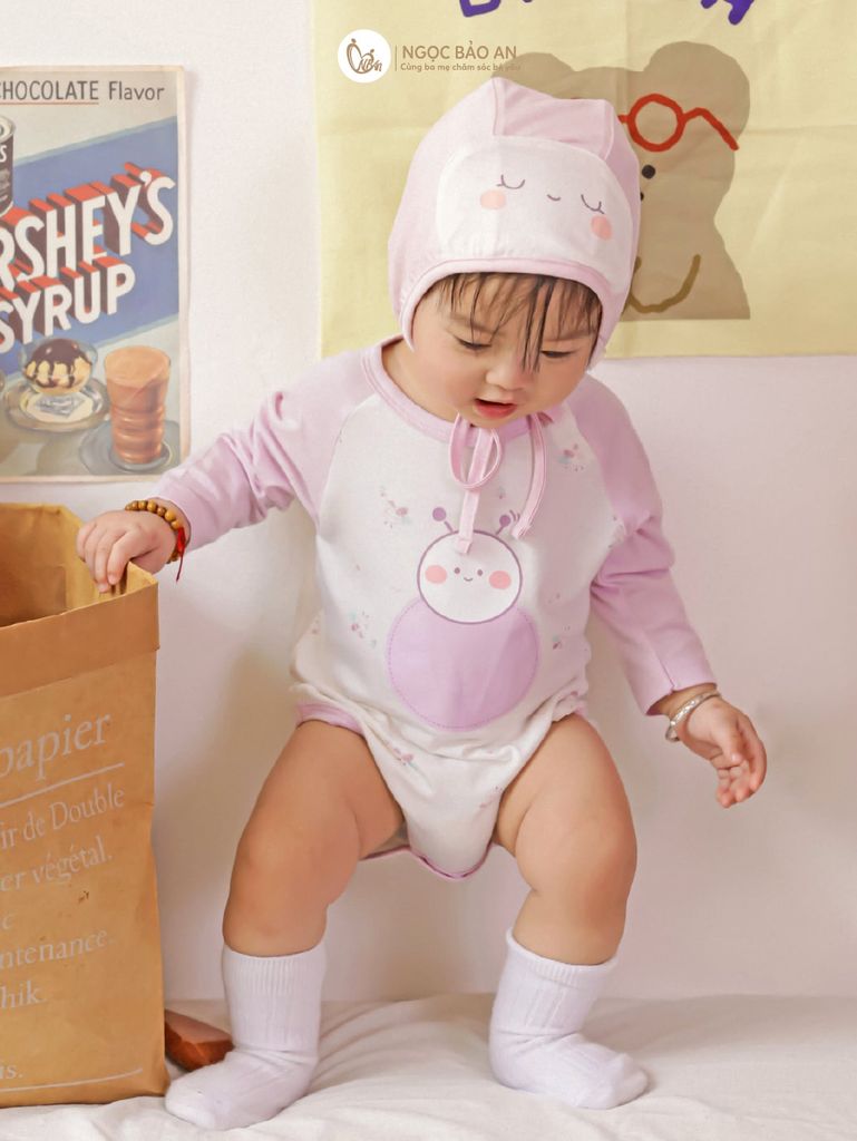 [M&B] Set bodychip tay dài kèm nón cột dây ong tím PM (NB-12m)