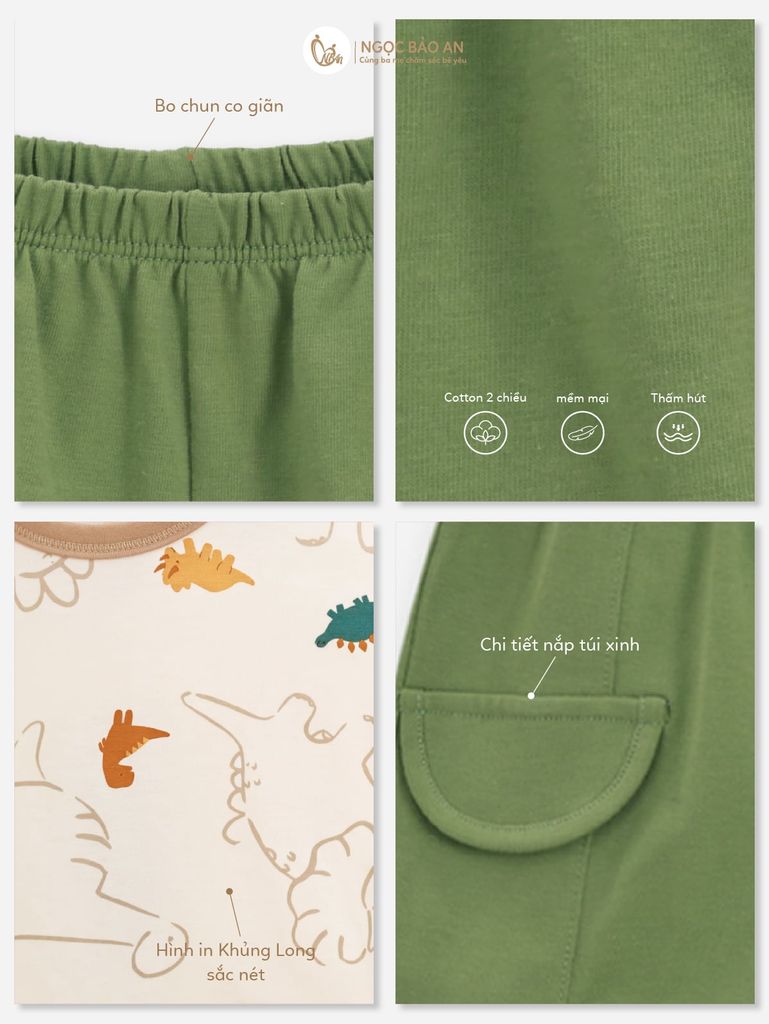 [M&B] BST DINO: Bộ áo phối quần ngắn dino pack