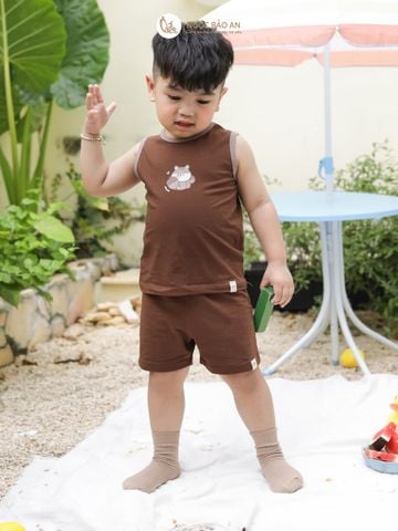 [NGỌC BẢO AN KIDS] Bộ sát nách thể thao cotton co giãn 4c nâu (1-3 tuổi)