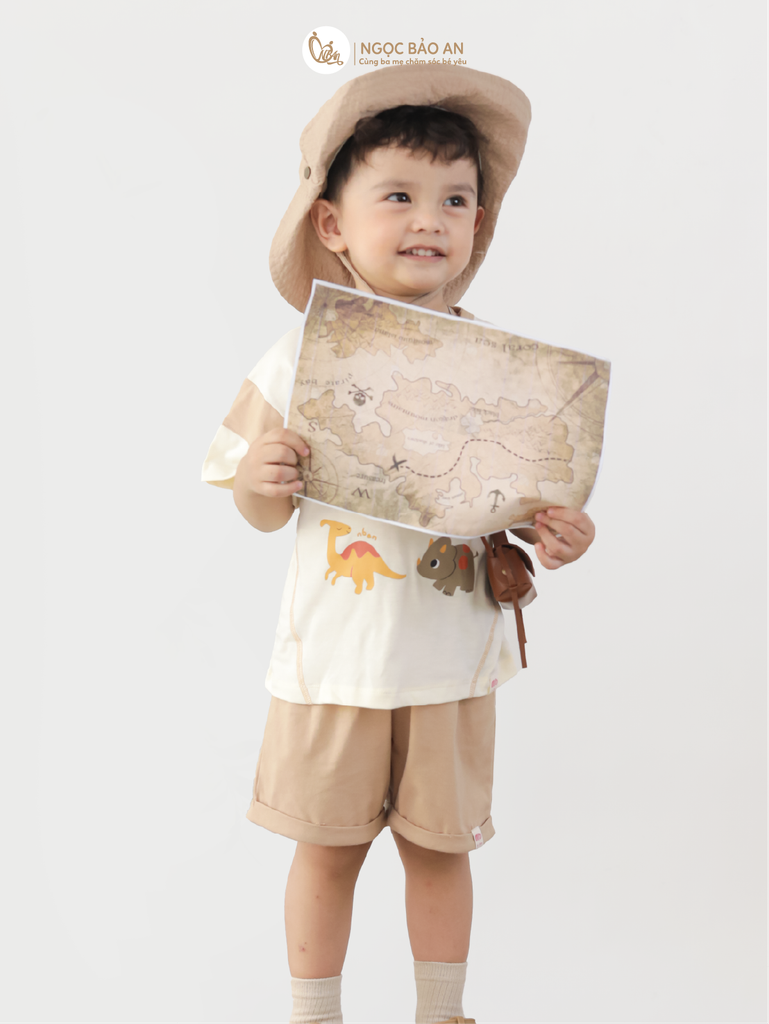 [M&B] BST DINO: Bộ ngắn bé trai M&B cotton (Dino Gang)
