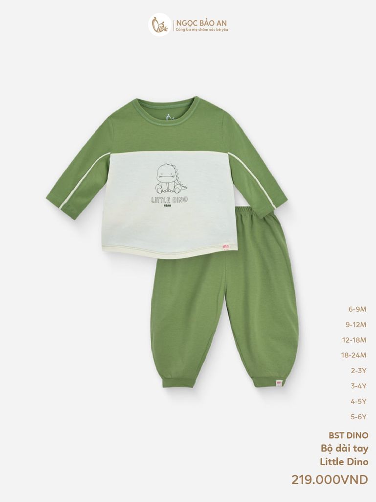 [M&B] BST DINO: Bộ áo phối quần tay dài little dino