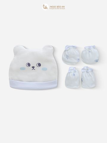 [M&B] Set nón bao tay chân thun cotton sơ sinh bạch tuộc xanh