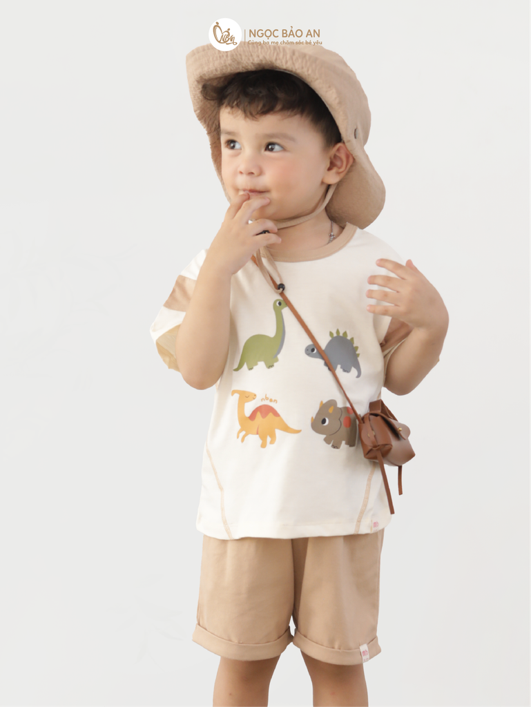[M&B] BST DINO: Bộ ngắn bé trai M&B cotton (Dino Gang)