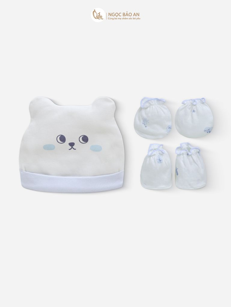 [M&B] Set nón bao tay chân thun sơ sinh cotton M&B in hình họa tiết (Combo sơ sinh cotton 2025)