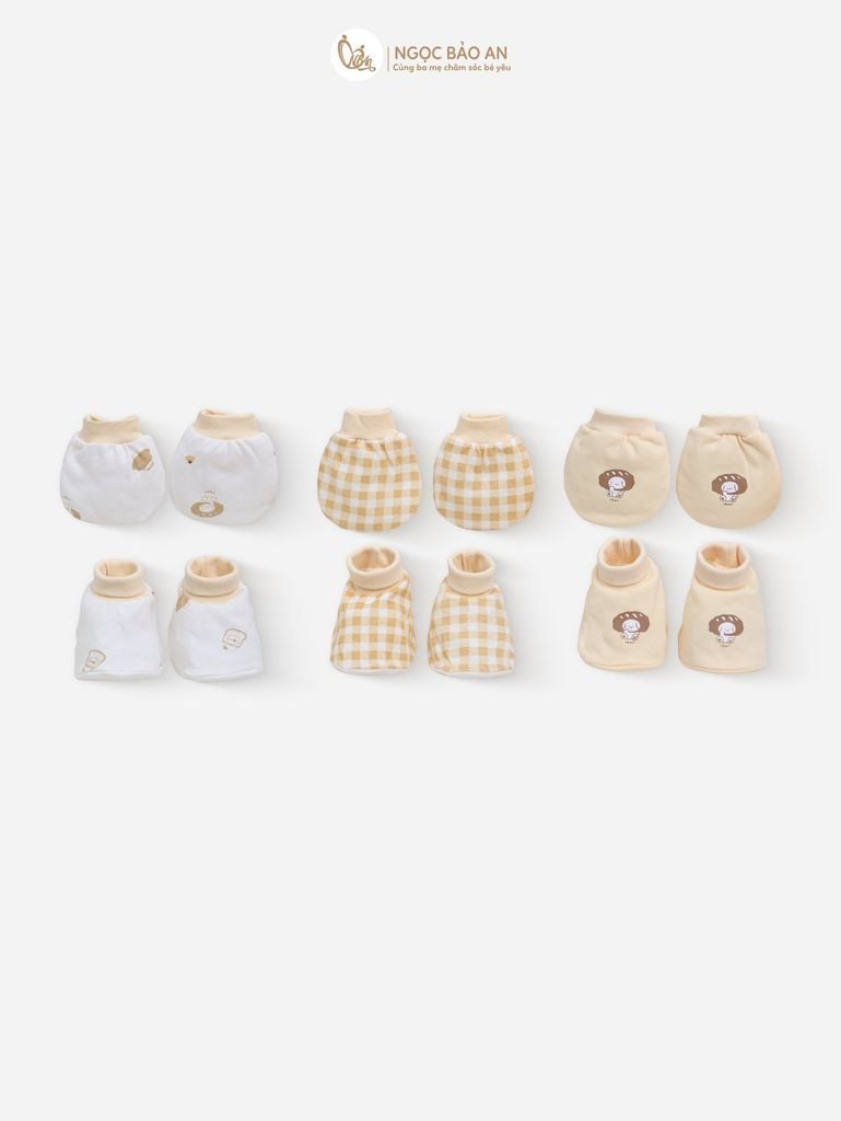 [M&B] Combo Sơ Sinh cotton M&B 5 tone màu in hình họa tiết đầy đủ phụ kiện cho bé (Combo Sơ Sinh cotton 2025)