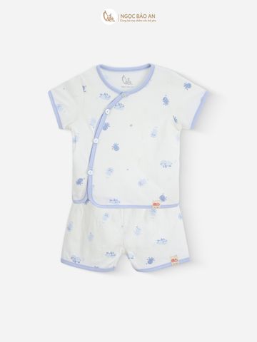 [M&B] Bộ ngắn cài bên tone Xanh cotton M&B cho bé (Combo Sơ Sinh Cotton 2025)