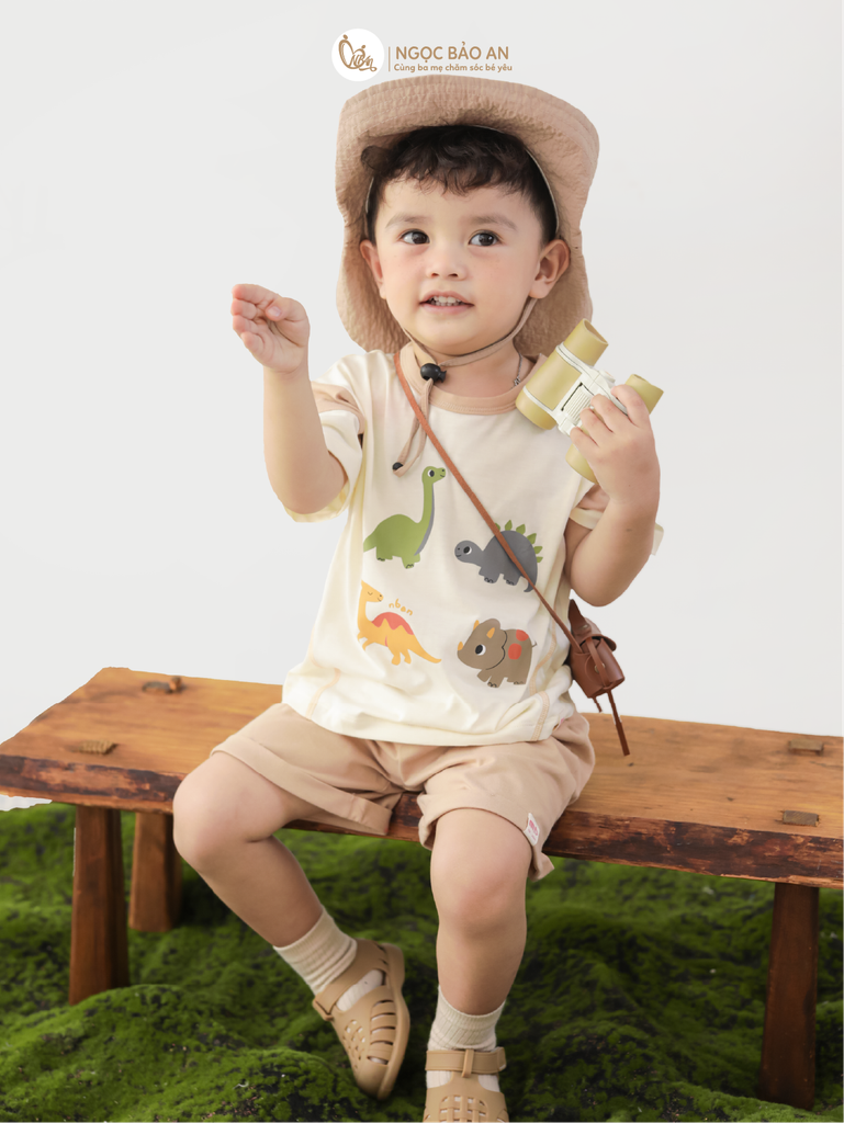 [M&B] BST DINO: Bộ ngắn bé trai M&B cotton (Dino Gang)