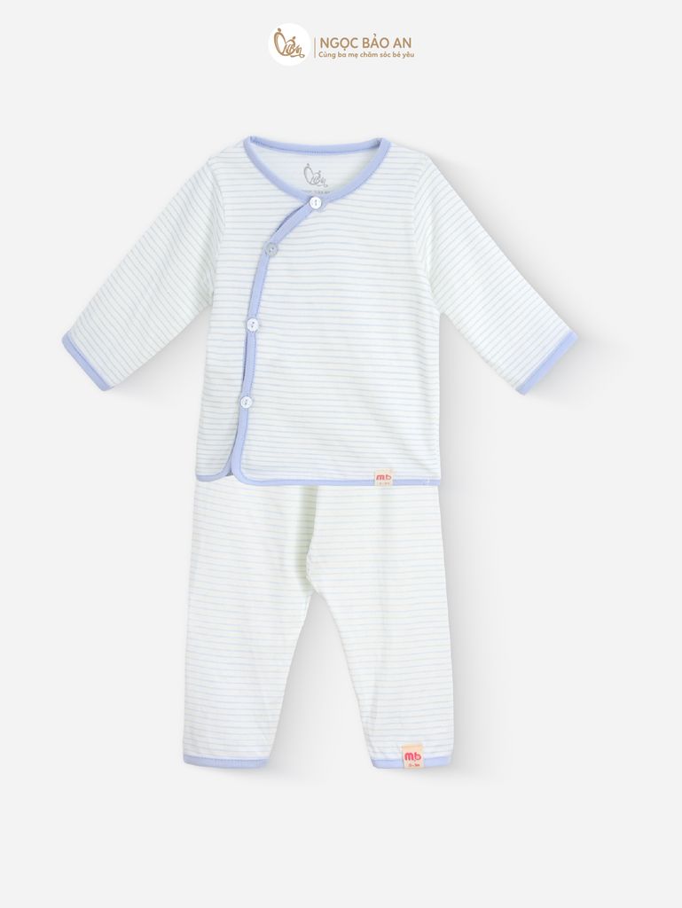 [M&B] Bộ tay dài cài bên tone Xanh cotton M&B cho bé (Combo Sơ Sinh Cotton 2025)