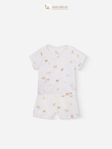 [M&B] Bộ ngắn cài bên tone Vàng cotton M&B cho bé (Combo Sơ Sinh Cotton 2025)
