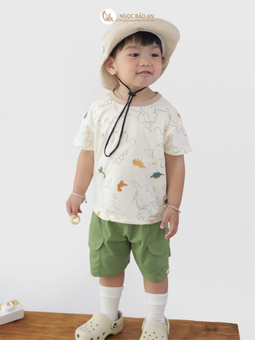 [M&B] BST DINO: Bộ ngắn bé trai M&B cotton (Dino Pack)