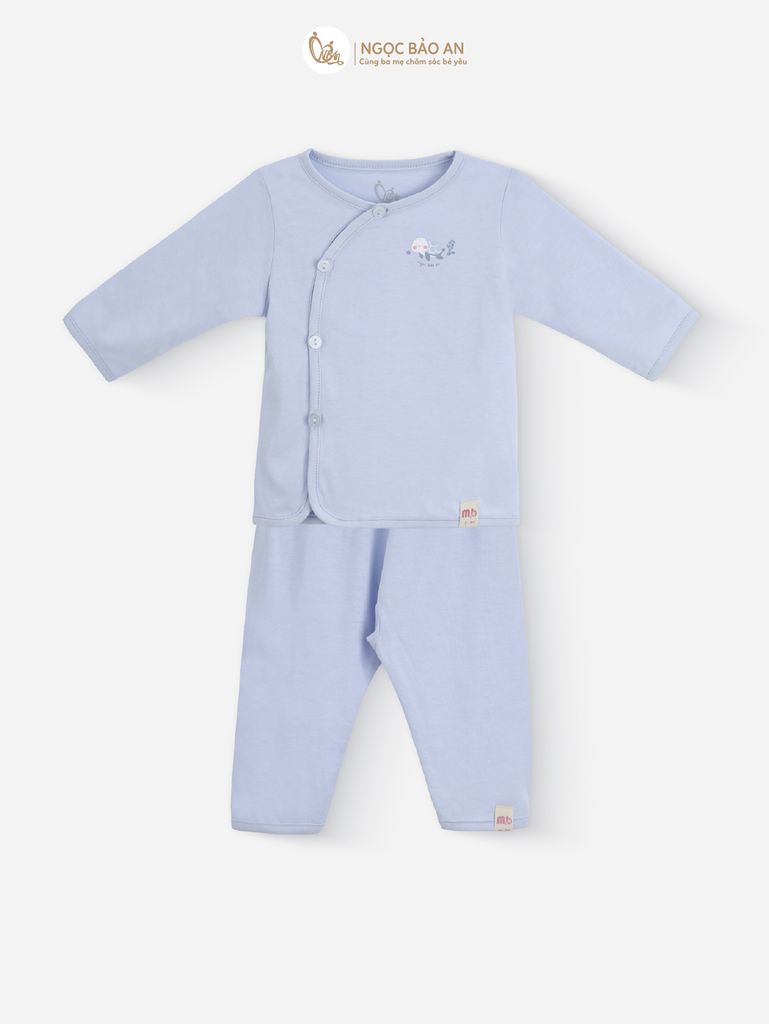 [M&B] Bộ tay dài cài bên tone Xanh cotton M&B cho bé (Combo Sơ Sinh Cotton 2025)