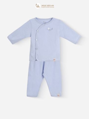 [M&B] Bộ tay dài cài bên tone Xanh cotton M&B cho bé (Combo Sơ Sinh Cotton 2025)