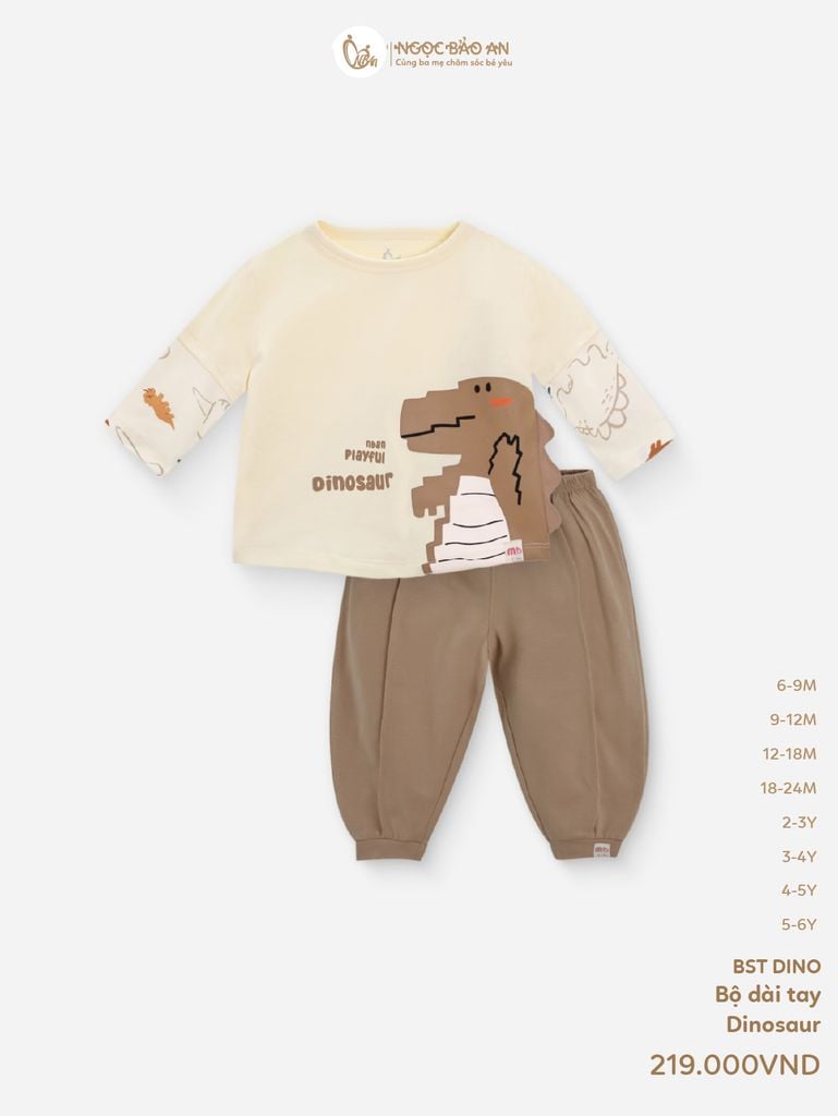 [M&B] BST DINO: Bộ áo phối quần tay dài dinosaur