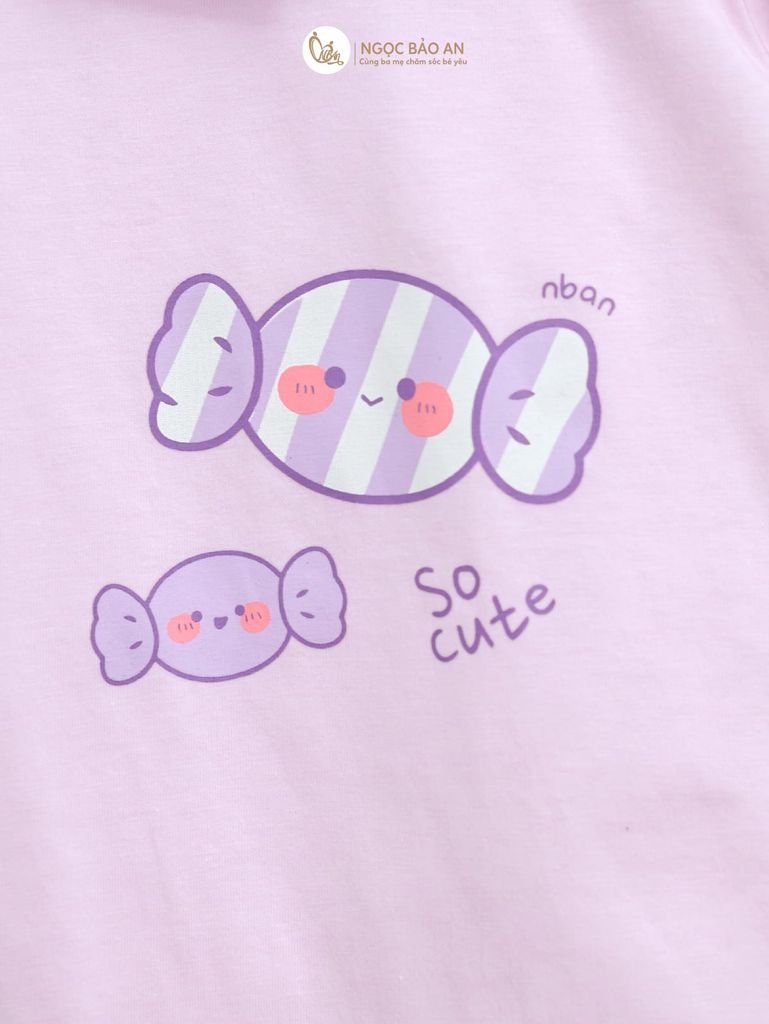 [M&B] BST CANDY: Set bodysuit tay lửng kèm nón cột dây đính kẹo cotton M&b cho bé (Kẹo Cute)