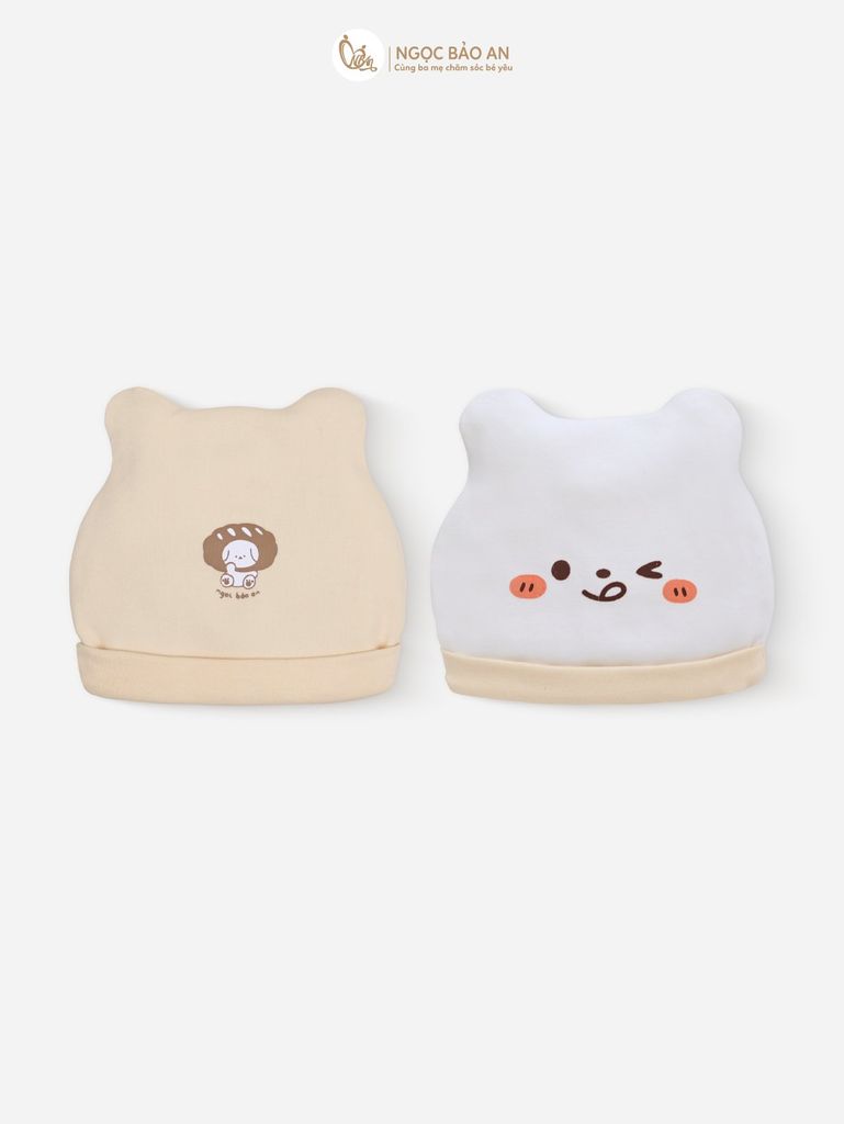 [M&B] Set 2 nón bo cotton M&B in hình họa tiết (Combo Sơ Sinh Cotton 2025)