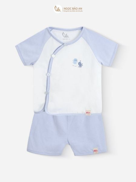 [M&B] Bộ ngắn cài bên tone Xanh cotton M&B cho bé (Combo Sơ Sinh Cotton 2025)