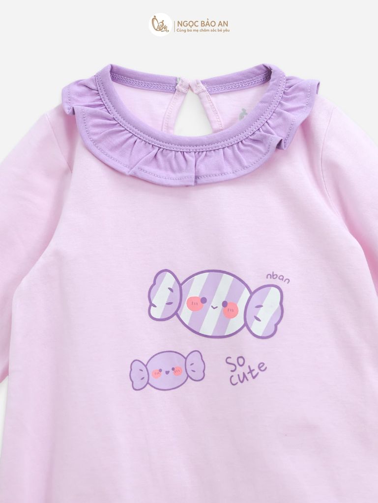 [M&B] BST CANDY: Set bodysuit tay lửng kèm nón cột dây đính kẹo cotton M&b cho bé (Kẹo Cute)
