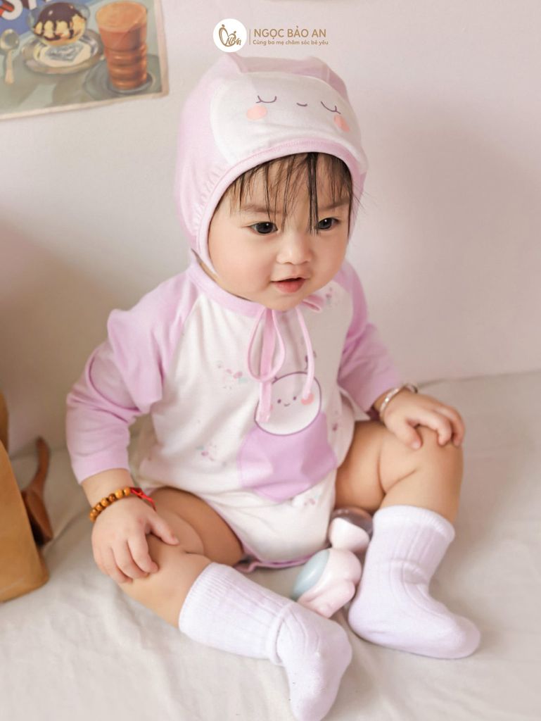 [M&B] Set bodychip tay dài kèm nón cột dây ong tím PM (NB-12m)