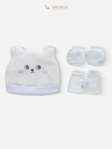 [M&B] Set nón bao tay chân bo cotton sơ sinh bạch tuộc xanh