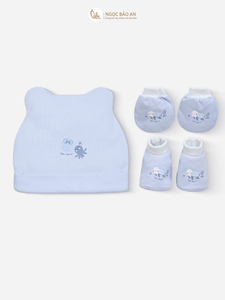 [M&B] Set nón bao tay chân bo sơ sinh cotton M&B in hình họa tiết (Combo sơ sinh cotton 2025)