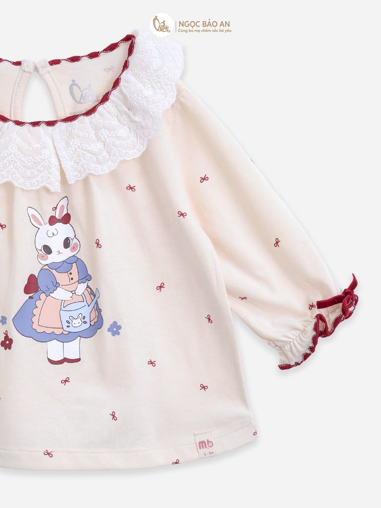 [M&B] BST THỎ MƠ: Bộ áo quần dài phối nơ cotton M&b cho bé gái (Bunny Tiểu Thư)