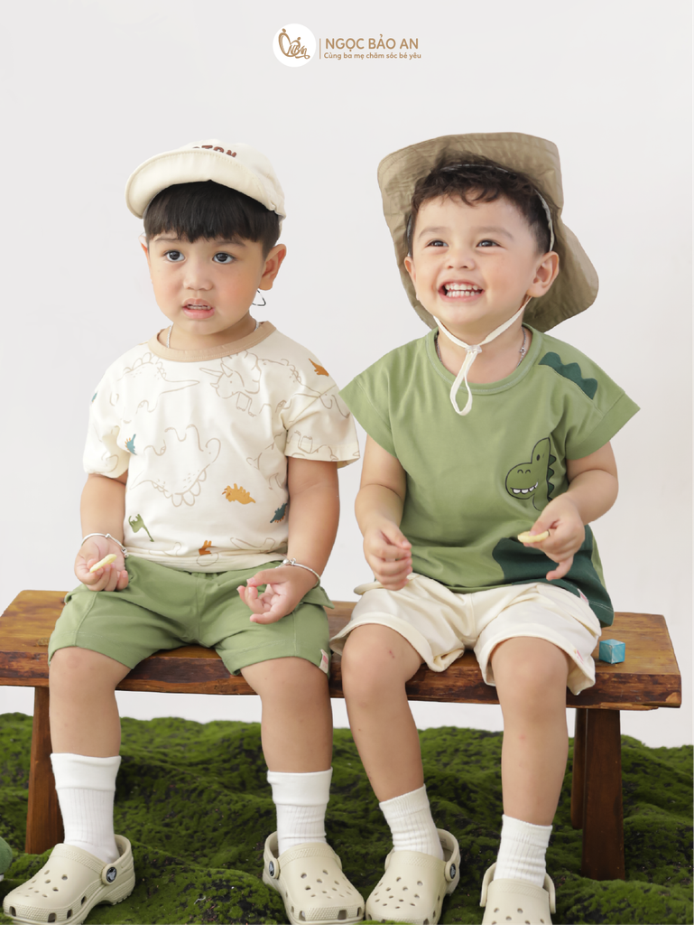 [M&B] BST DINO: Bộ ngắn bé trai M&B cotton (Peekosaur)