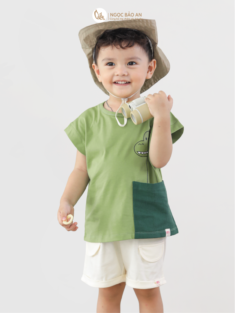 [M&B] BST DINO: Bộ ngắn bé trai M&B cotton (Peekosaur)