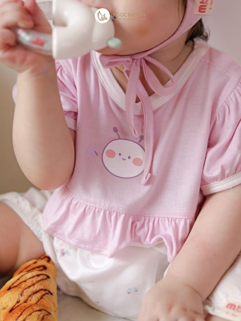 [M&B] Body đùi tay ngắn phồng phối bèo ong tím NB-12m)