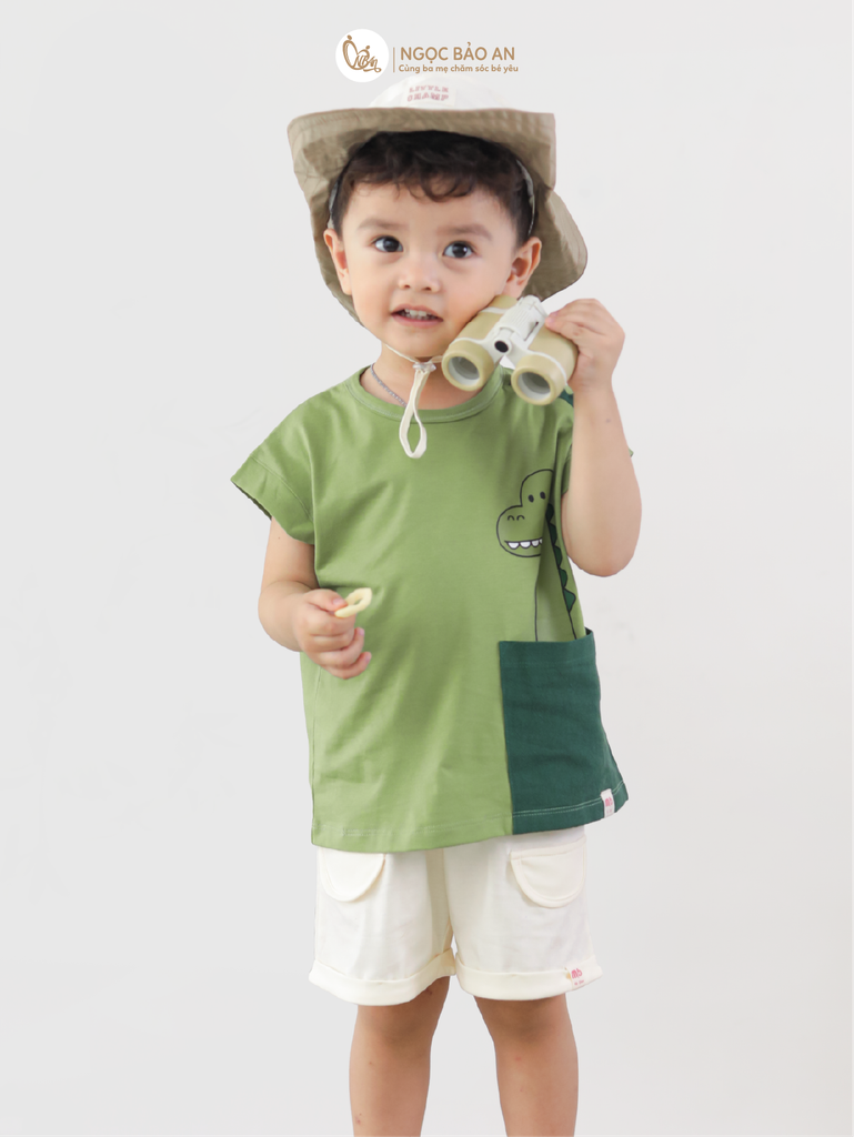[M&B] BST DINO: Bộ ngắn bé trai M&B cotton (Peekosaur)