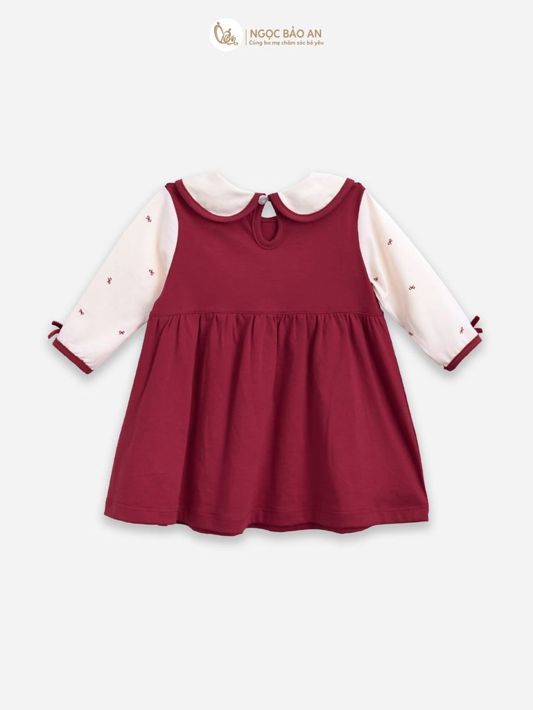 [M&B] BST THỎ MƠ: Đầm tiểu thư tay dài phối nơ cotton M&b cho bé gái (Heart Bunny)