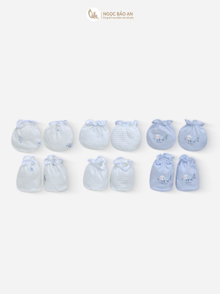 [M&B] Combo Sơ Sinh cotton M&B tone Xanh in hình họa tiết đầy đủ phụ kiện cho bé (Combo Sơ Sinh cotton 2025)