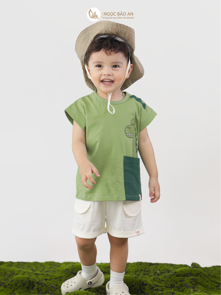 [M&B] BST DINO: Bộ ngắn bé trai M&B cotton (Peekosaur)