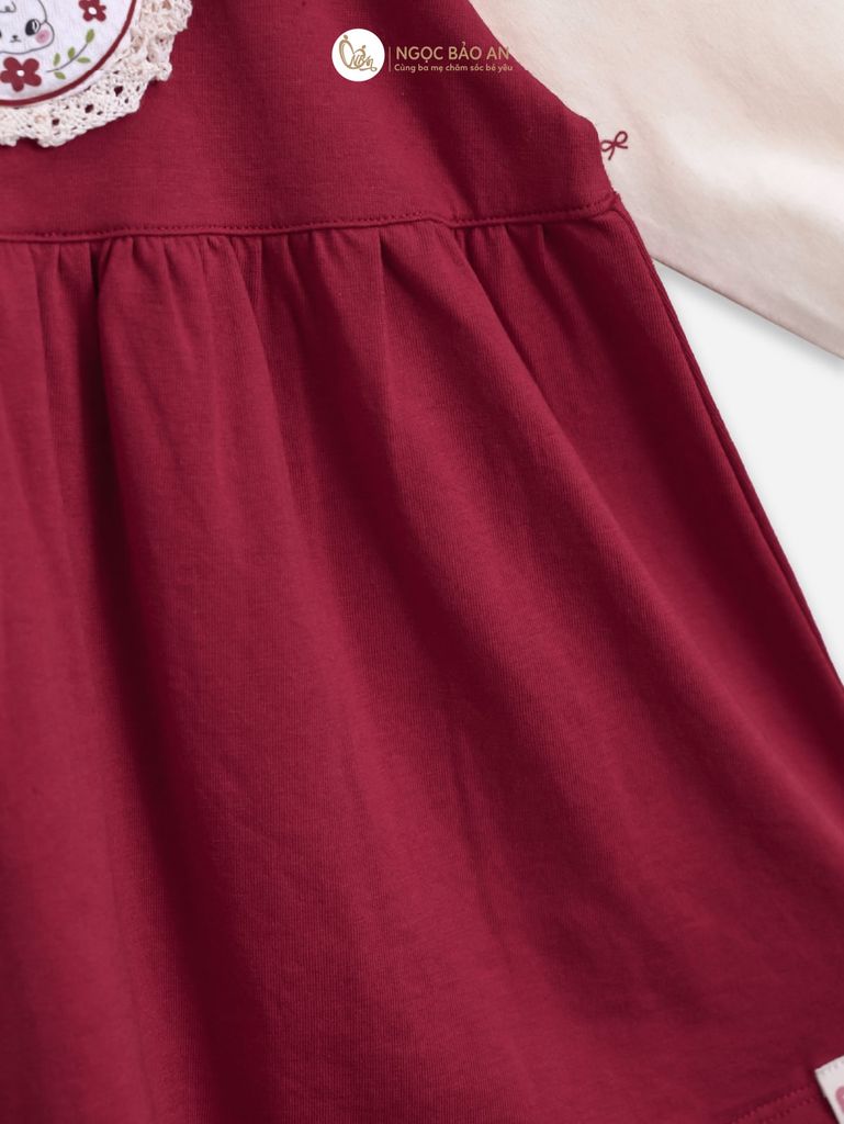 [M&B] BST THỎ MƠ: Đầm tiểu thư tay dài phối nơ cotton M&b cho bé gái (Heart Bunny)