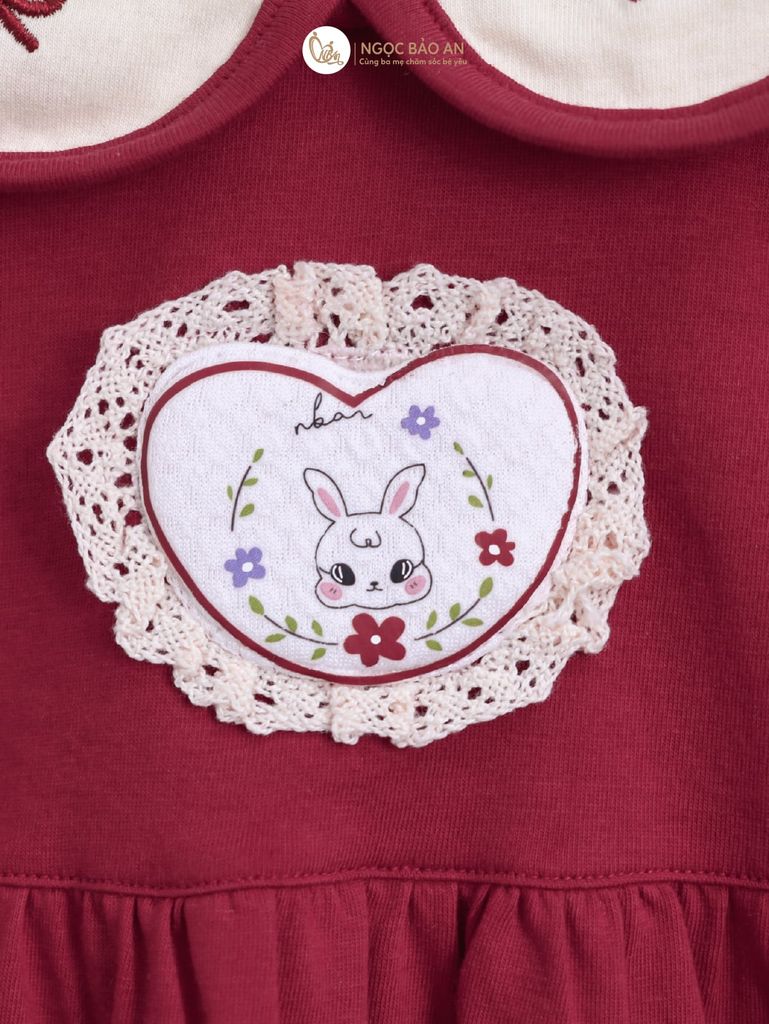 [M&B] BST THỎ MƠ: Đầm tiểu thư tay dài phối nơ cotton M&b cho bé gái (Heart Bunny)