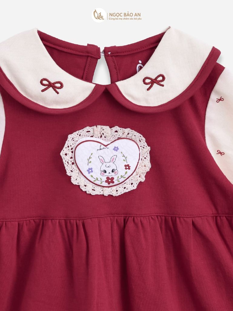 [M&B] BST THỎ MƠ: Đầm tiểu thư tay dài phối nơ cotton M&b cho bé gái (Heart Bunny)