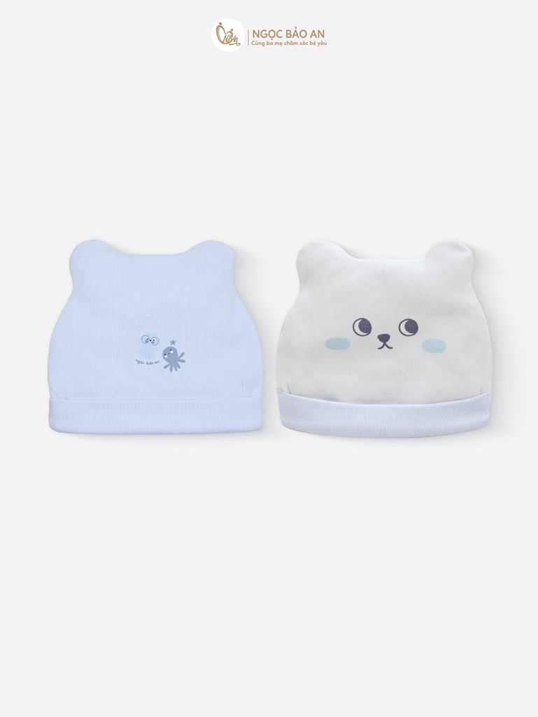 [M&B] Set 2 nón bo cotton M&B in hình họa tiết (Combo Sơ Sinh Cotton 2025)