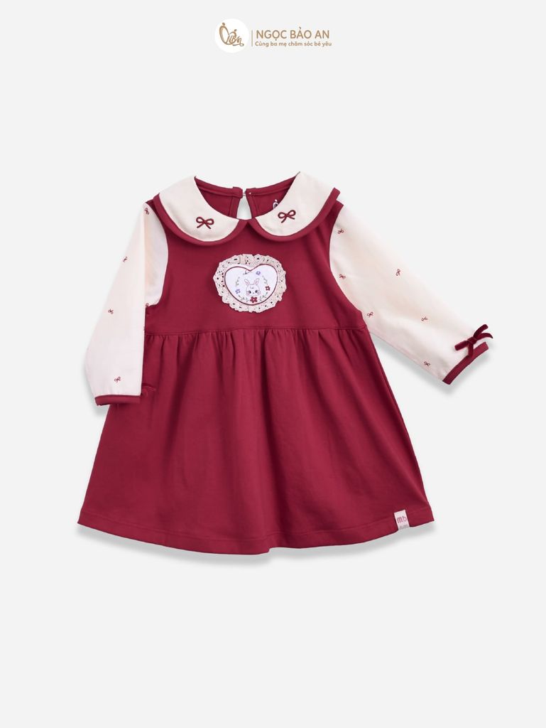 [M&B] BST THỎ MƠ: Đầm tiểu thư tay dài phối nơ cotton M&b cho bé gái (Heart Bunny)