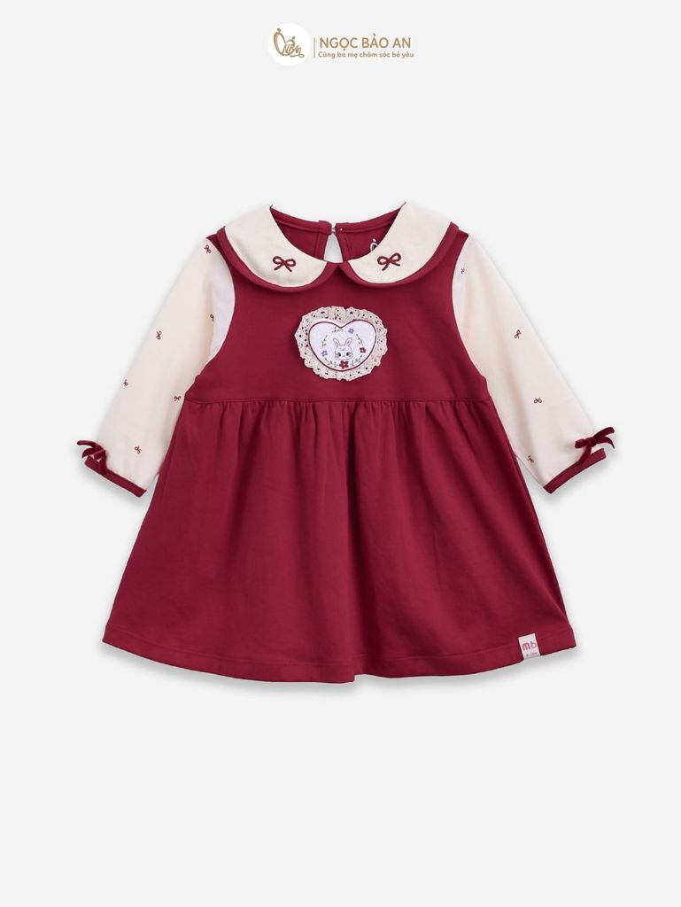[M&B] BST THỎ MƠ: Đầm tiểu thư tay dài phối nơ cotton M&b cho bé gái (Heart Bunny)