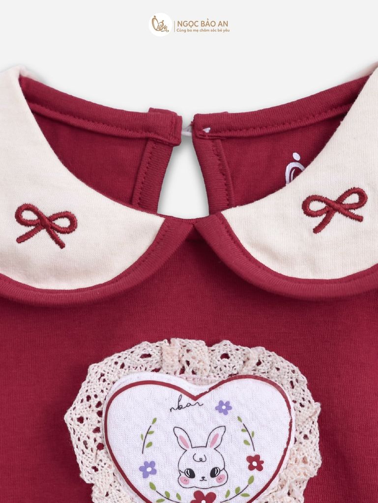 [M&B] BST THỎ MƠ: Đầm tiểu thư tay dài phối nơ cotton M&b cho bé gái (Heart Bunny)