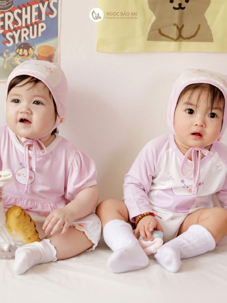 [M&B] Body đùi tay ngắn phồng phối bèo ong tím NB-12m)
