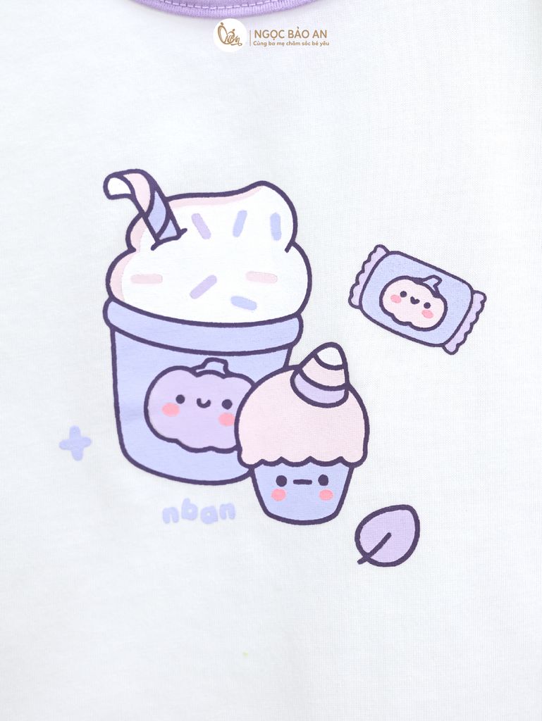 [M&B] BST CANDY: Bộ áo quần tay dài cotton M&b cho bé (Kem Tím)