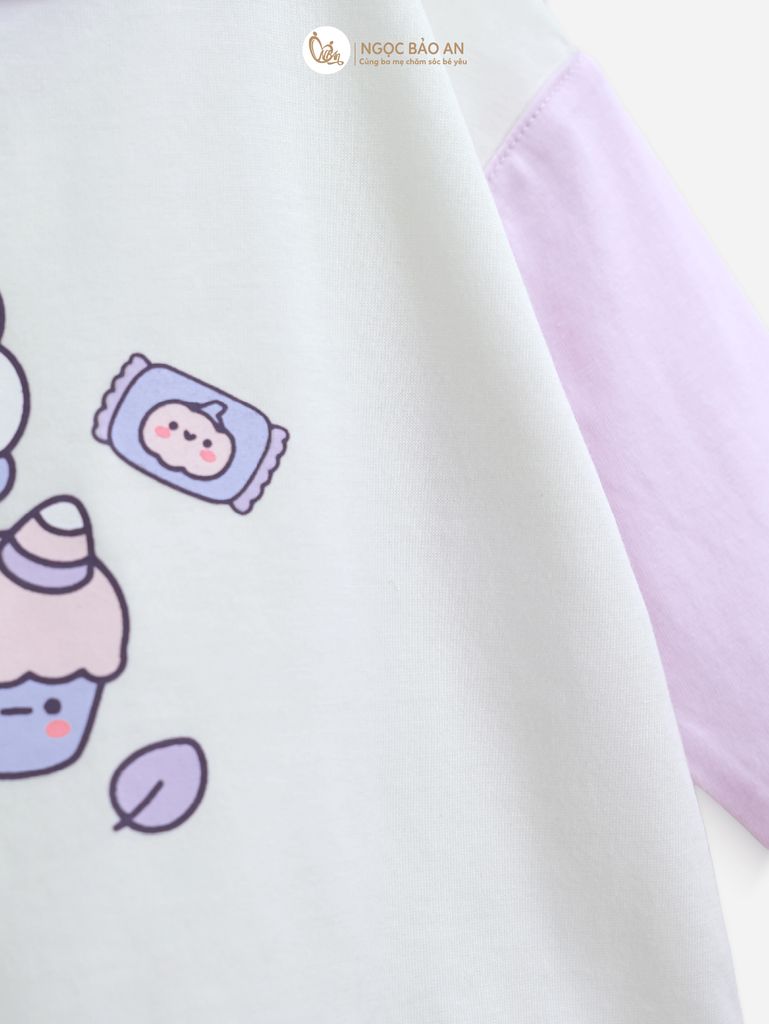 [M&B] BST CANDY: Bộ áo quần tay dài cotton M&b cho bé (Kem Tím)