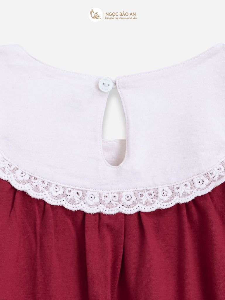 [M&B] BST THỎ MƠ: Đầm dáng bí phối cổ ren đính nơ cotton M&b cho bé gái
