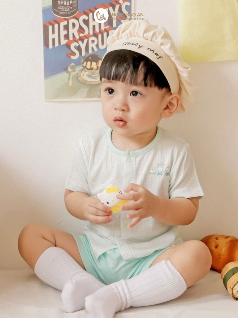 [M&B] Bộ tay ngắn cài giữa Caro Bear Mint (3-24m) [CBSSVISCOSE]